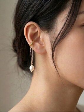 Gold Pearl Drop Ear Cuff — Elegant Women's Jewelry